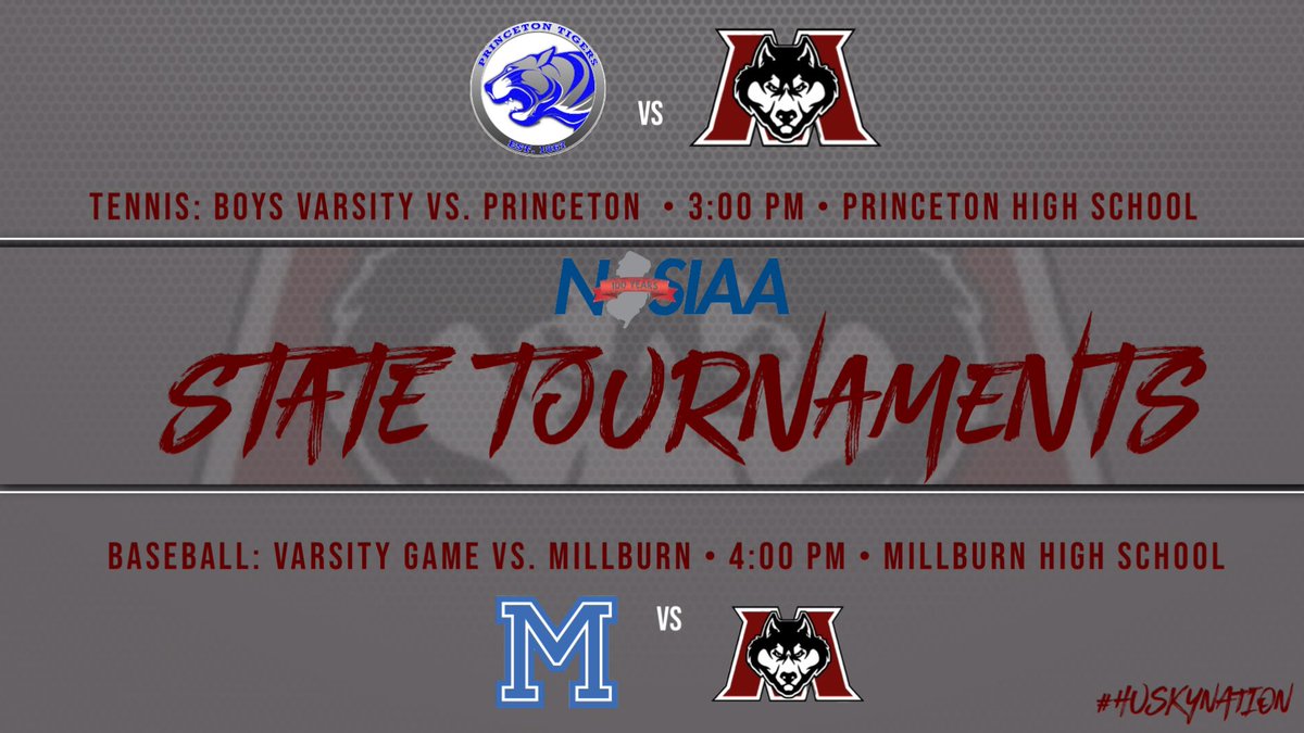 Big day for the Huskies! 🎾 Boys Tennis heads to Princeton for the State Quarterfinals, while ⚾️ Baseball kicks off their state tournament run. Best of luck to both teams, let’s make it a great day for Matawan!