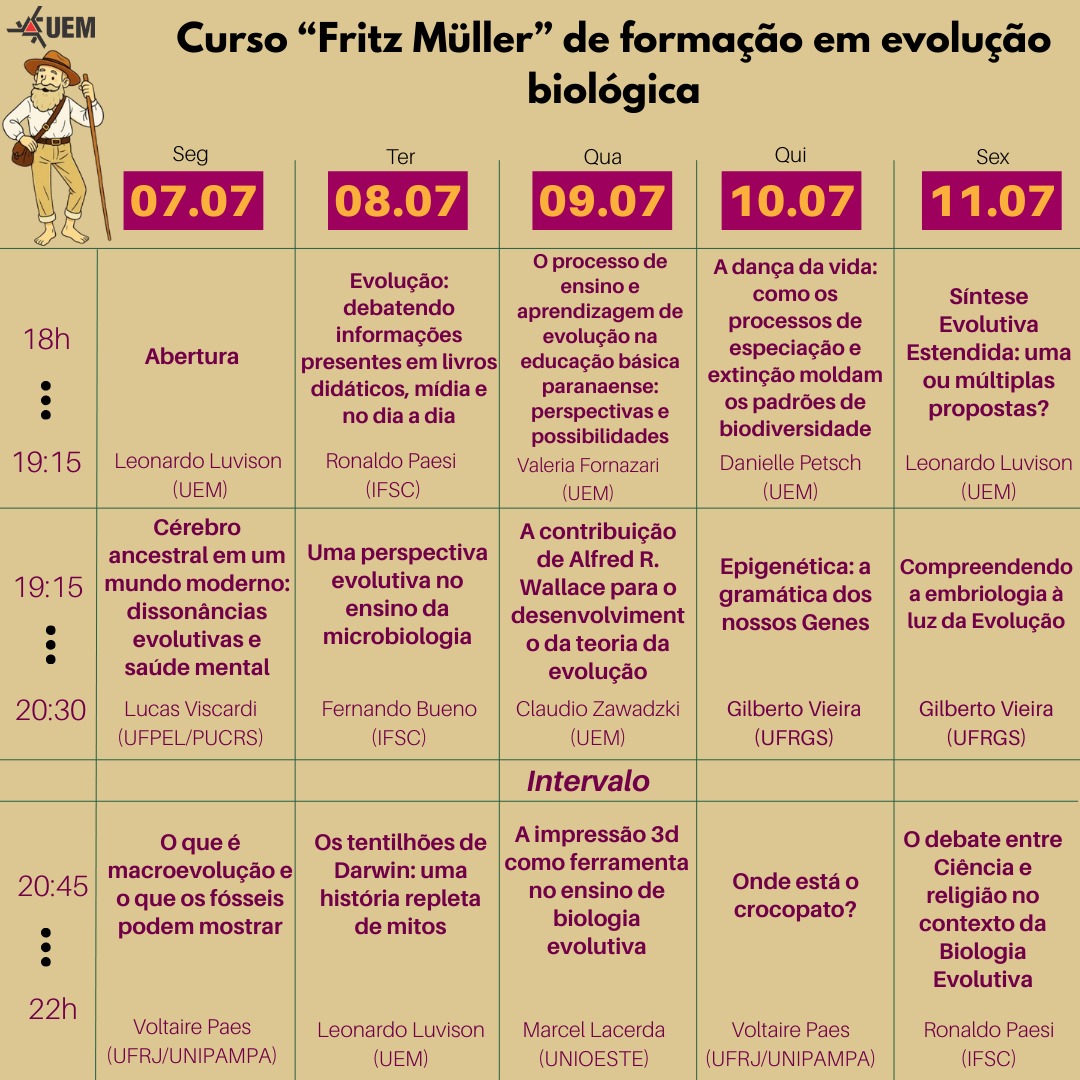 sbbe_oficial's tweet photo. 📢 Curso Fritz Müller de Formação em Evolução Biológica!
💻 Gratuito e transmitido via YouTube
🎯 Para professores, biólogos e interessados no tema
🧬 Inscrições abrem amanhã!
🔗 Saiba mais: https://t.co/MZaZf3HOgS
#Evolução #CursoOnline #BiologiaEvolutiva #SBBE https://t.co/sLz9j1jhoR
