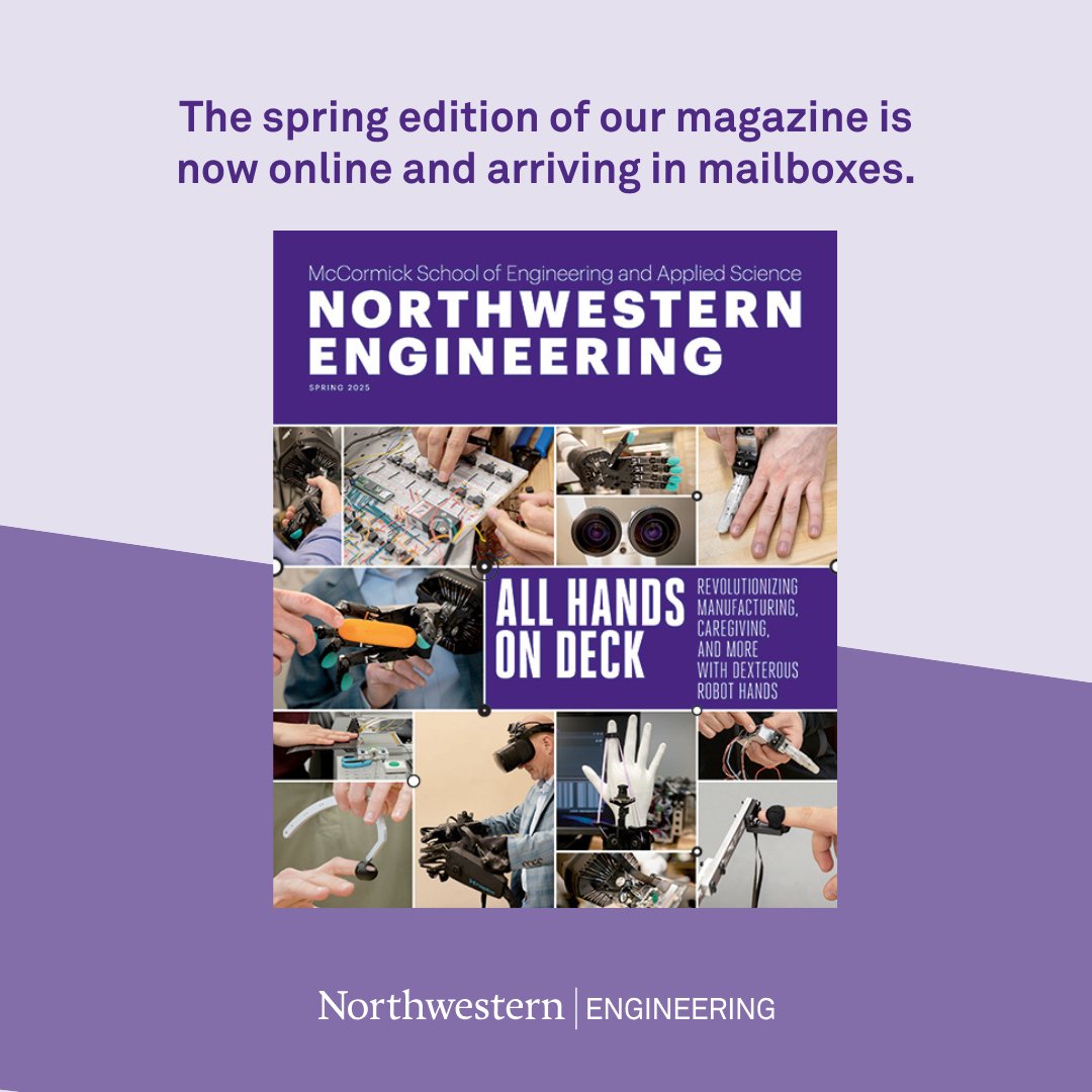 Our spring magazine is out now!

Explore the new @nsfgov HAND ERC, where Northwestern engineers are leveraging their history of robotics leadership to develop dexterous, intelligent robot hands to assist humans with manufacturing and caregiving. mccormick.northwestern.edu/magazine/sprin…