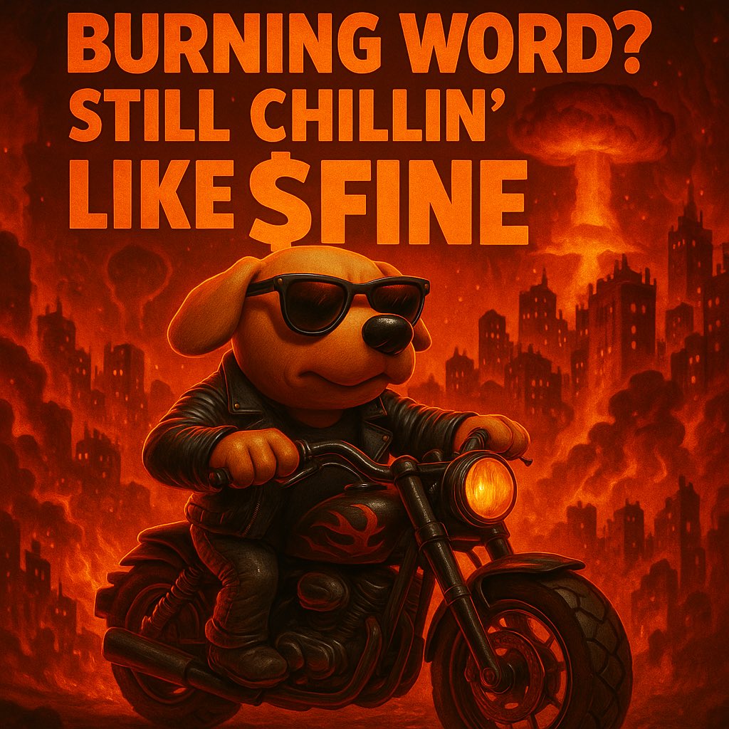 finecoin_nation's tweet photo. @lowkeyfr The world’s burning, cities collapsing, but I’m riding through it like a legend.
Cool as $FINE, hotter than your weak takes.
ca:
0x75c97384ca209f915381755c582ec0e2ce88c1ba
Follow @finecoineth
#ThisIsFine #BikerDog #AlphaMode #ApocalypseStyle https://t.co/tVa7fQ0ufE