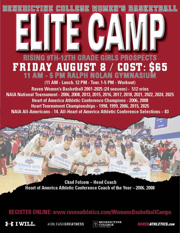 Benedictine Women's Basketball Elite Camp is set for Friday, August 8th! Follow the link to register: ravenathletics.com/WomensBasketba…