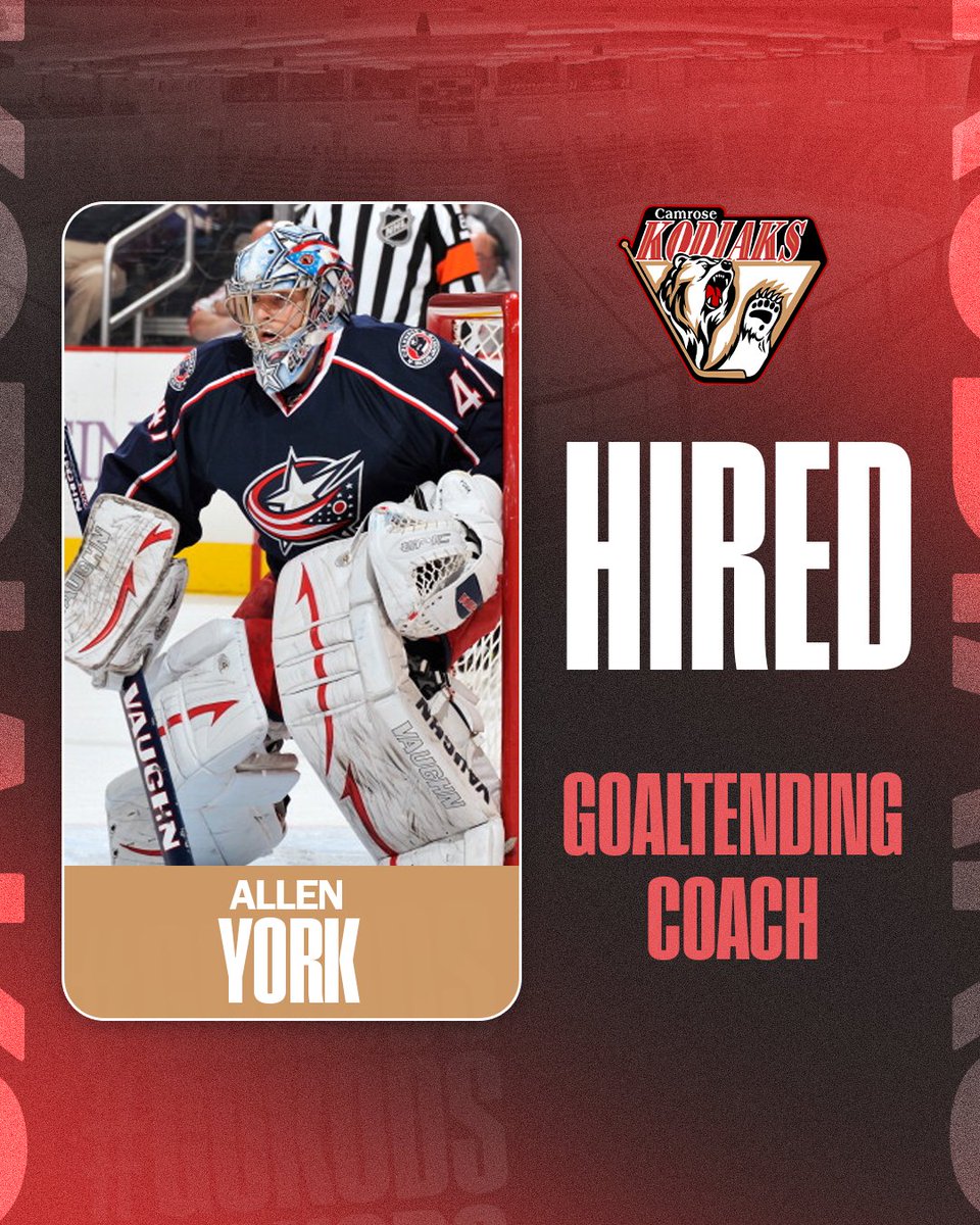The Camrose Kodiaks are proud to announce Allen York as our new Goaltending Coach! 🐻🏒

A proud Kodiaks alumnus, Allen helped lead us to back-to-back national championship appearances before being drafted by the Columbus Blue Jackets. 

Welcome back, Yorkie! 

#KodiaksHockey