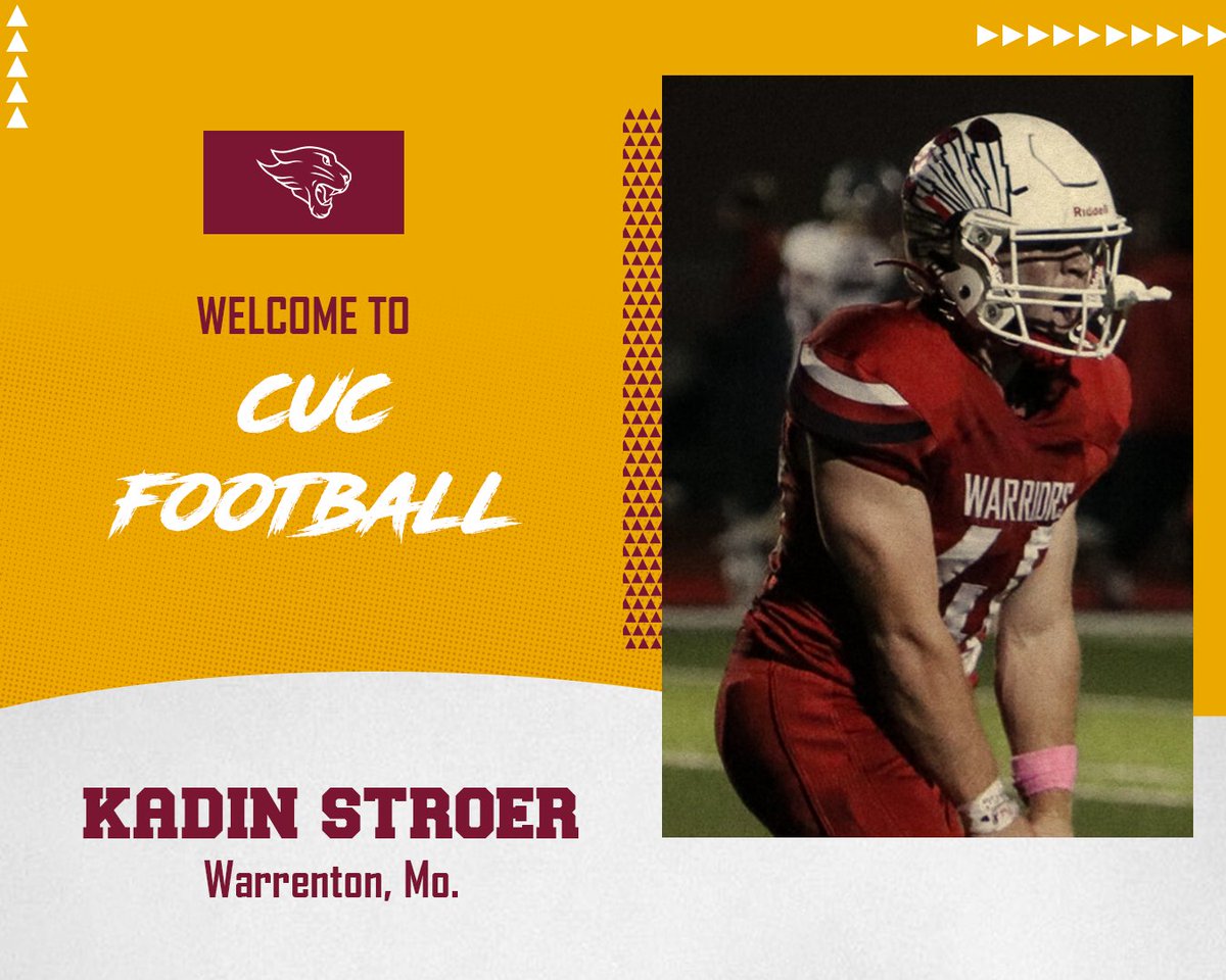 It's time to welcome another new family member for the 2025 season ⬇️                        

Meet our linebacker from Warrenton, Missouri.    

Welcome to the CUC Family, Kadin Stroer!!
