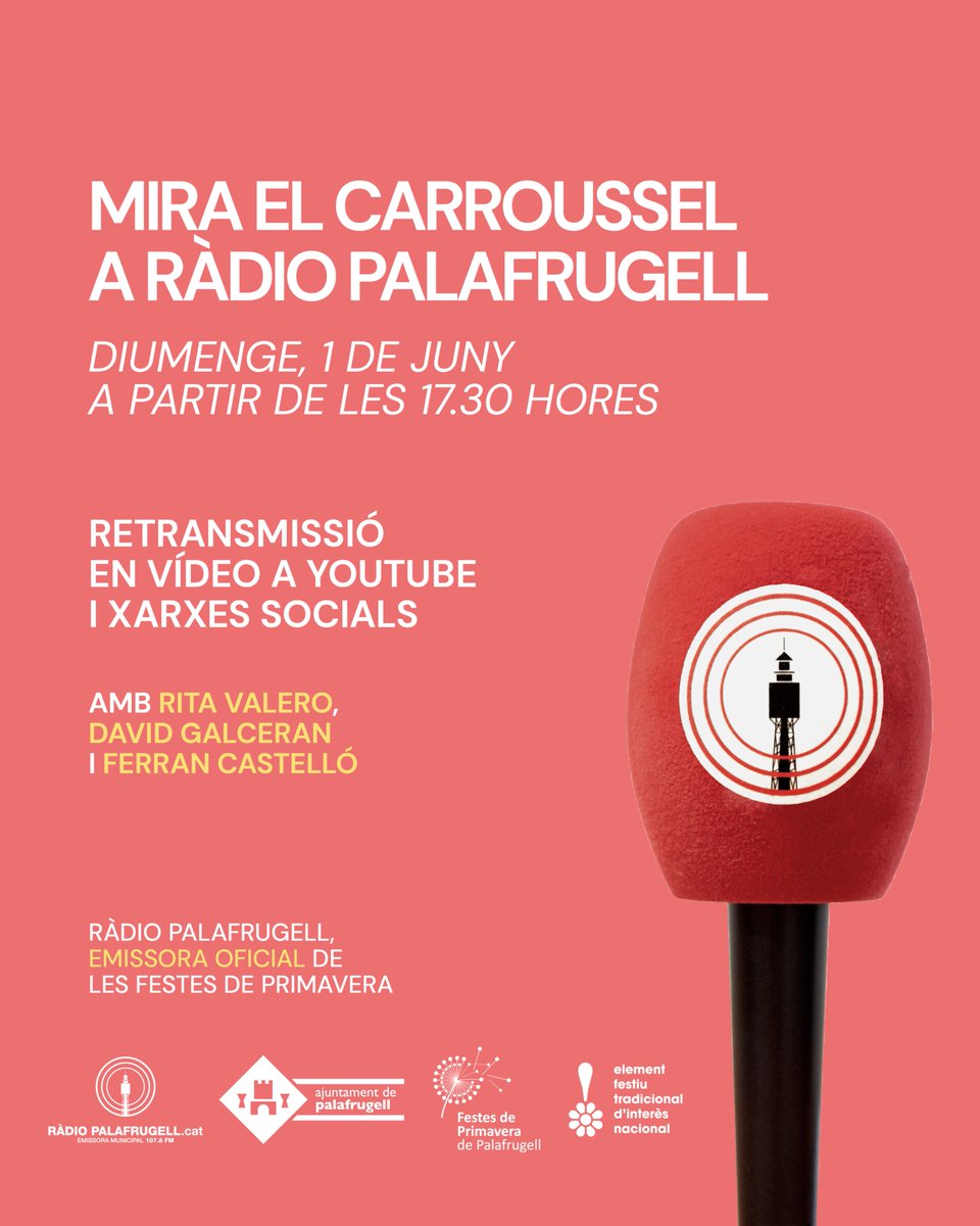 RPalafrugellFM's tweet photo. 📹 Aquest diumenge, 1 de juny, torna el Carroussel Costa Brava en format audiovisual a Ràdio Palafrugell!
A partir de les 17.30 h, connecta’t a YouTube, a les xarxes de la ràdio i de Festes de Primavera, o escolta’ns al 107.8 FM. https://t.co/2XVWiq8BEe
