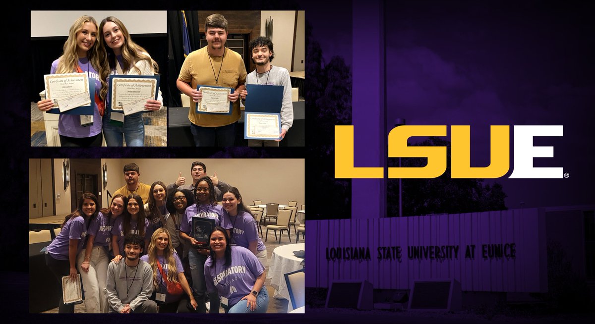LSUEunice's tweet image. Our LSUE Respiratory Care students shined at the LSRC Convention! 🏆
🏆2nd in Research: “The Smart Inhaler”
🏆3rd in Research: RSV Vaccine Study
🎬1st in Video Comp
🔥Back-to-back Spirit Award winners!
Congrats to our Bengals!
Full Details: lsue.edu/mediacenter/20…