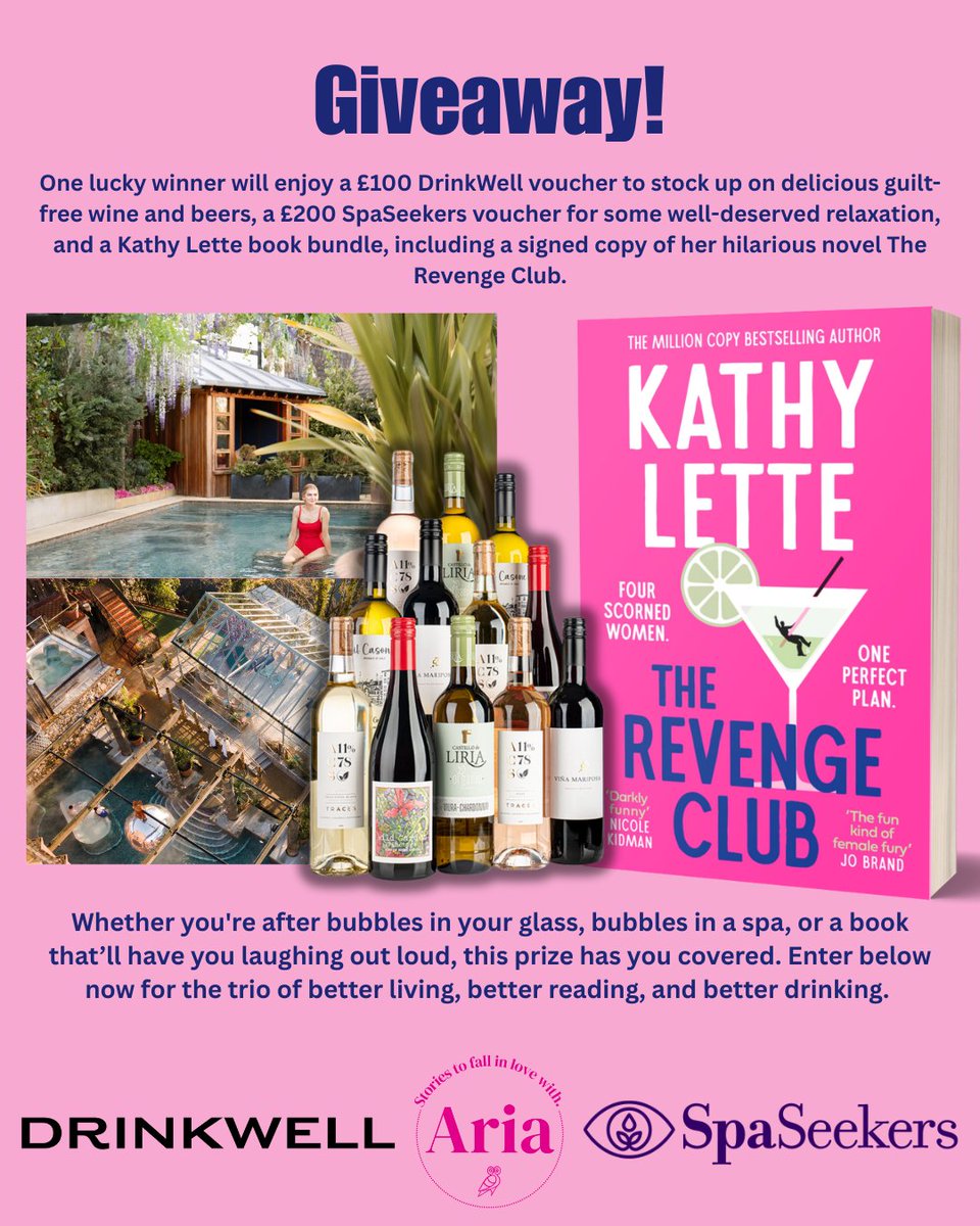 Aria Fiction (@ariafiction) on Twitter photo Time's almost up on this gorgeous giveaway✨ 🍾 📖
The winner will enjoy a <a href="/KathyLette/">Kathy Lette</a> book bundle, a £100 @DrinkWelluk voucher and a £200 <a href="/SpaSeekers/">SpaSeekers.com</a> voucher!
For the trio of better living, better reading, and better drinking - Enter here
bit.ly/3YY5hMJ Time's almost up on this gorgeous giveaway✨ 🍾 📖
The winner will enjoy a <a href="/KathyLette/">Kathy Lette</a> book bundle, a £100 @DrinkWelluk voucher and a £200 <a href="/SpaSeekers/">SpaSeekers.com</a> voucher!
For the trio of better living, better reading, and better drinking - Enter here
bit.ly/3YY5hMJ