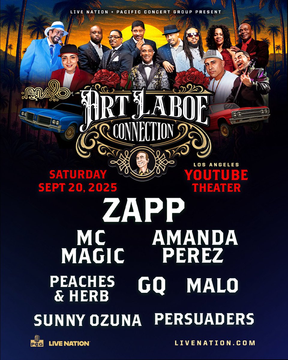 Art Laboe Connection returns to #YouTubeTheater on Saturday, September 20 with Zapp, MC Magic, Amanda Perez, Malo, GQ, Peaches and Herb, The Persuaders, Sunny Ozuna!

🎟️ Tickets on sale Thursday, May 29th