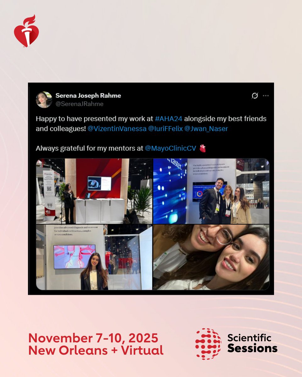 AHA Science (@ahascience) on Twitter photo Your research, front and center.
Submit your abstract for #AHA25 by June 5.
<a href="/SerenaJRahme/">Serena Joseph Rahme</a>
Scientific Sessions 2025 Chairs: <a href="/JoChikweMD/">Jo Chikwe</a> <a href="/bnallamo/">Brahmajee Nallamothu</a> Your research, front and center.
Submit your abstract for #AHA25 by June 5.
<a href="/SerenaJRahme/">Serena Joseph Rahme</a>
Scientific Sessions 2025 Chairs: <a href="/JoChikweMD/">Jo Chikwe</a> <a href="/bnallamo/">Brahmajee Nallamothu</a>