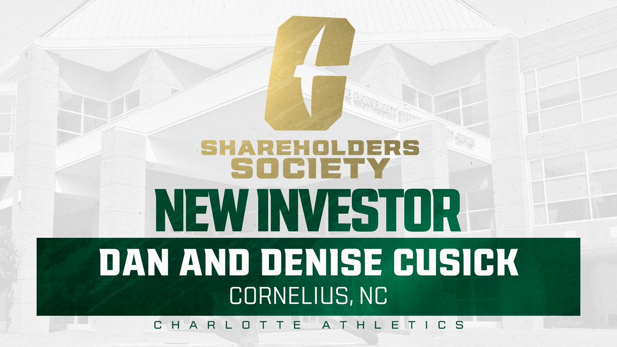 Charlotte 49ers Athletic Foundation (@49er_club) on Twitter photo IT'S TIME TO RING THE BELL ๐!
We could not be more excited to welcome Dan and Denise Cusick to the Shareholders Society!!!
Your investment to <a href="/Charlotte49ers/">Charlotte 49ers</a> athletics will truly make a difference for years to come.
#GoldStandard โ๏ธ IT'S TIME TO RING THE BELL ๐!
We could not be more excited to welcome Dan and Denise Cusick to the Shareholders Society!!!
Your investment to <a href="/Charlotte49ers/">Charlotte 49ers</a> athletics will truly make a difference for years to come.
#GoldStandard โ๏ธ