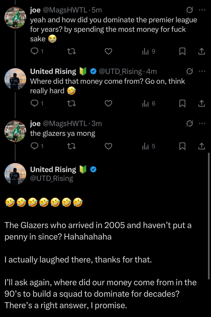 UTD_Rising's tweet image. Everyone, meet a Newcastle fan who thinks the Glazers funded our dominance in the 90’s 🤣🤣🤣🤣