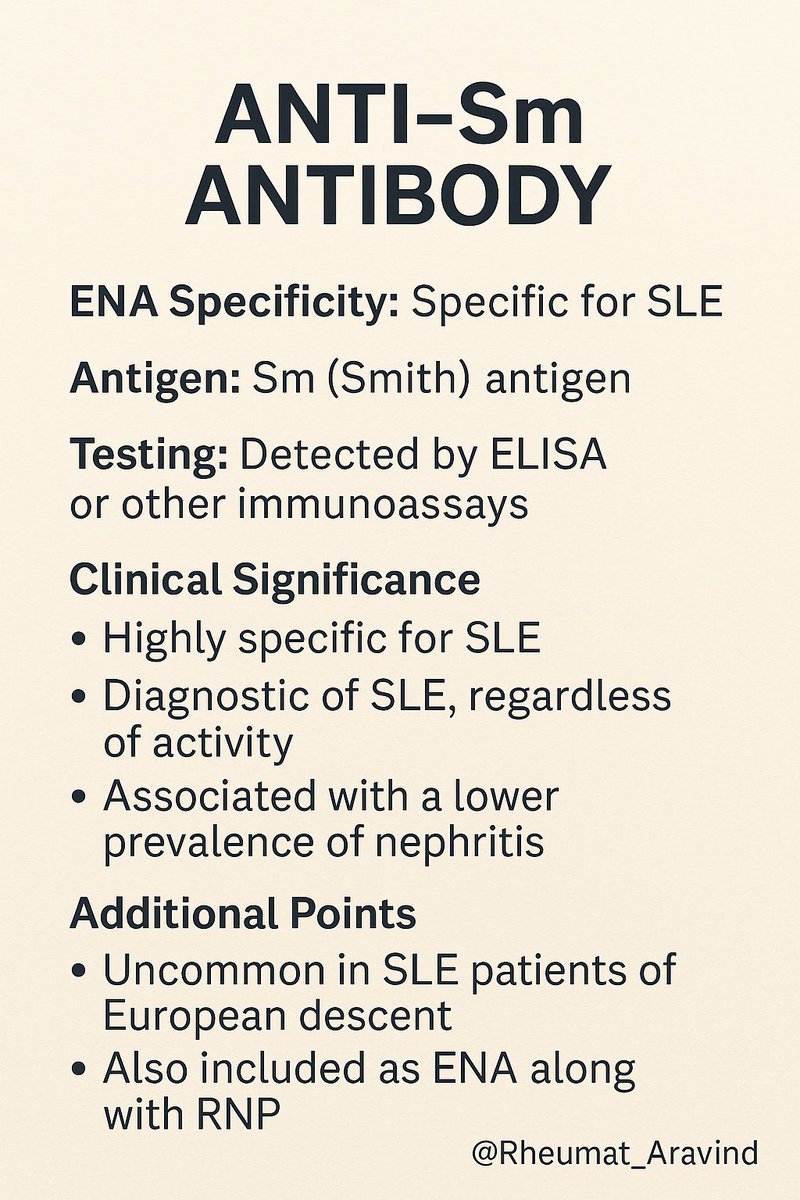 Anti Sm antibody:
<a href="/IhabFathiSulima/">Dr Ihab Suliman</a> #MedTwitter #SLE #Rheumatology #Medicine #Lupus