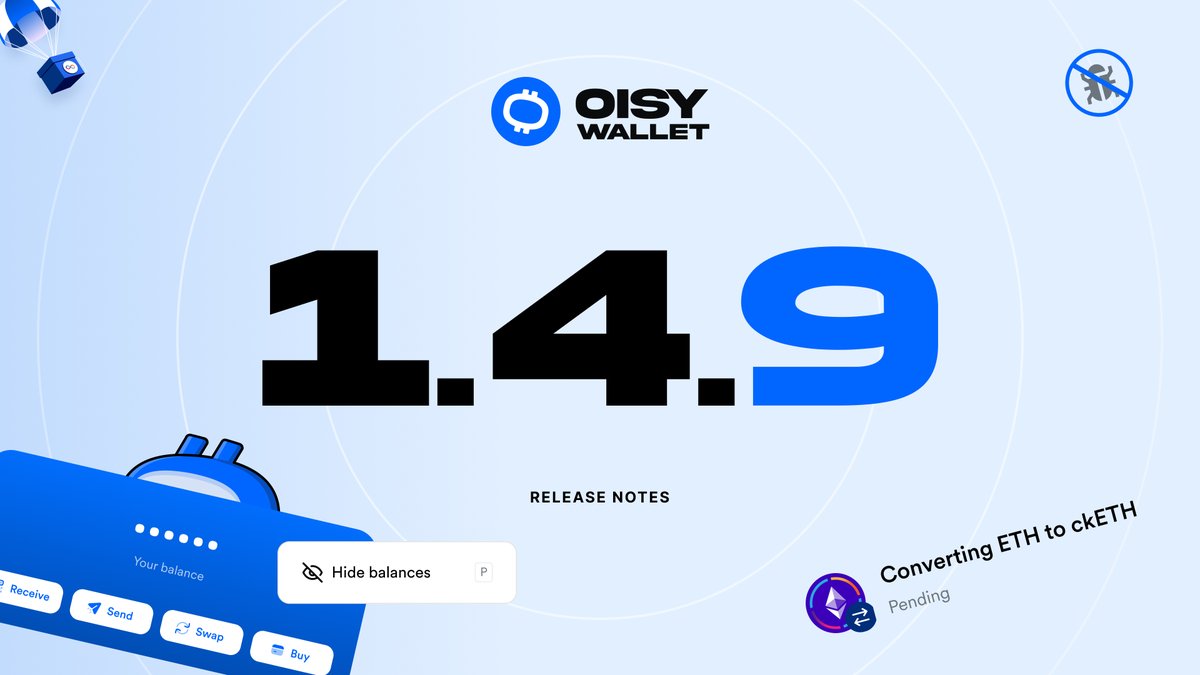 Release v1.4.9 ⏺️⏺️⏺️⏺️

- Privacy Mode: Hide balances across the app – press 'P' to toggle
- GHOSTNODE: Now displays short symbol everywhere; custom OISY symbols supported
- Pending Conversions: Incoming ck conversions now appear on the activity page once confirmed
- Price