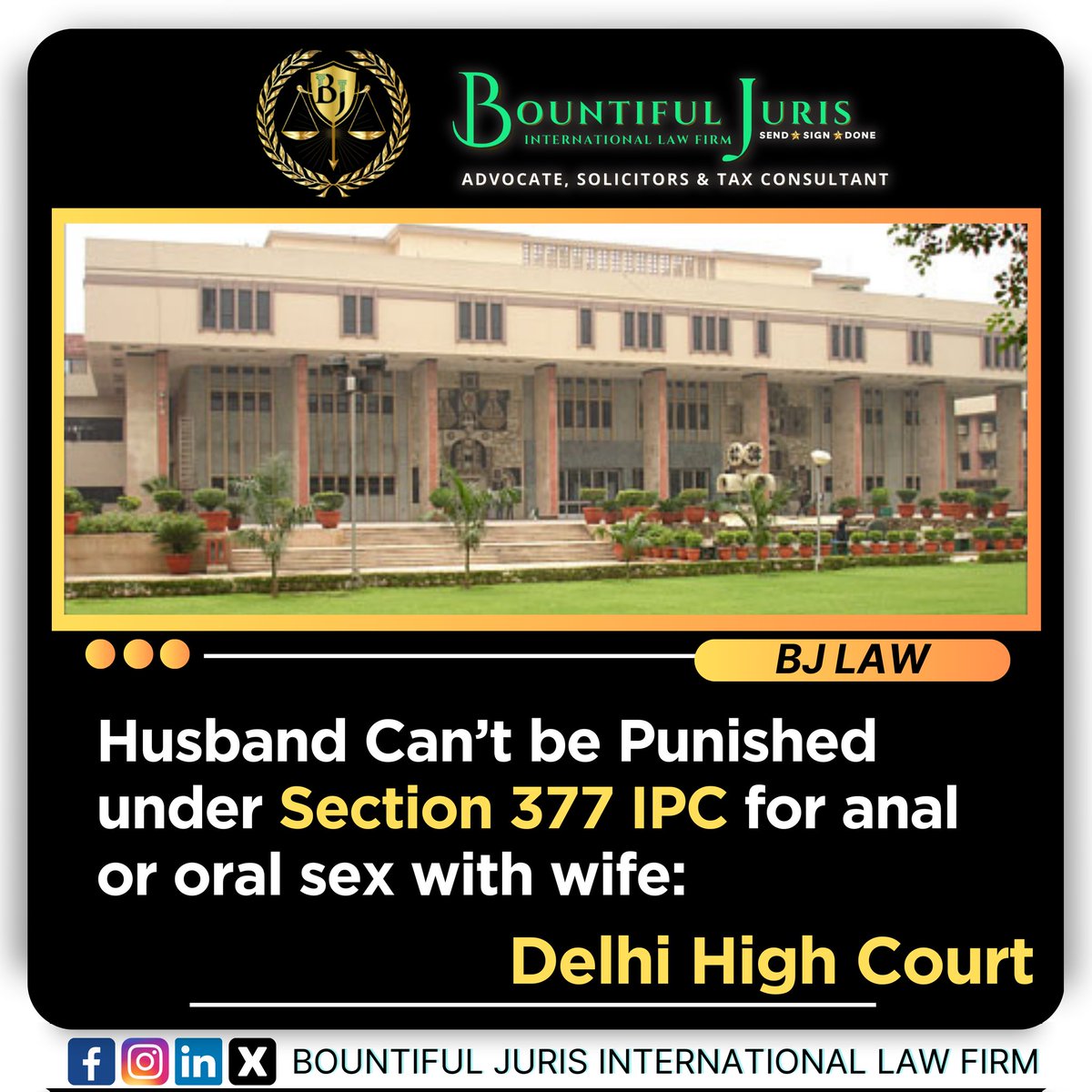 Bountiful_Juri's tweet photo. Husband Can’t be Punished under Section 377 IPC for anal or oral sex with wife: 
Delhi High Court
.
Follow Us For More Updates 
.
.
.
.
#husband #wife #sections #acts #casefiled #married #punishment #ipcsections #bountifuljuris https://t.co/l2IDYSpRG1