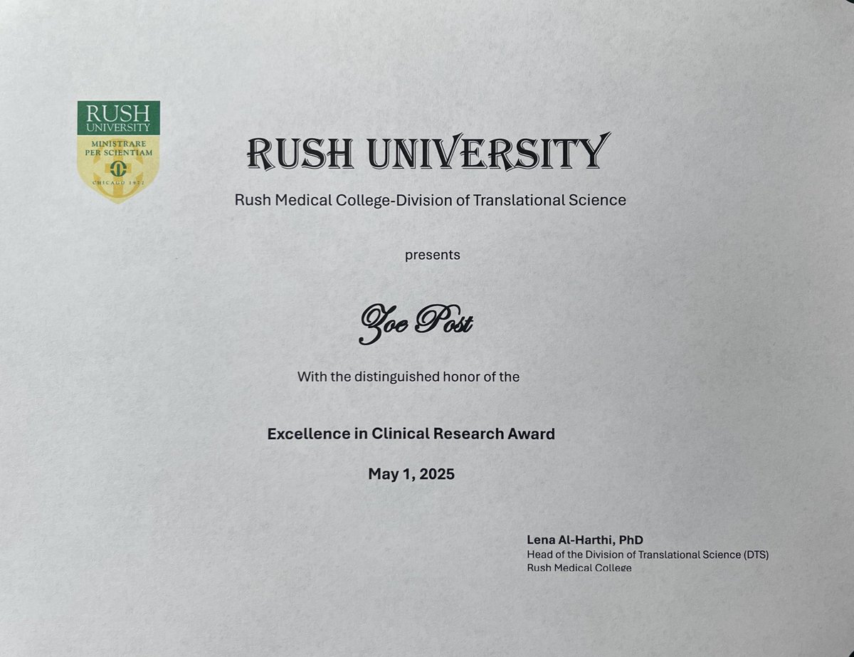 Rush_GI's tweet image. Congratulations to our third year fellow @ZoePostMD on receiving the excellence in clinical research award from @RushMedical! 👏🏻 We are so proud of you! 😍