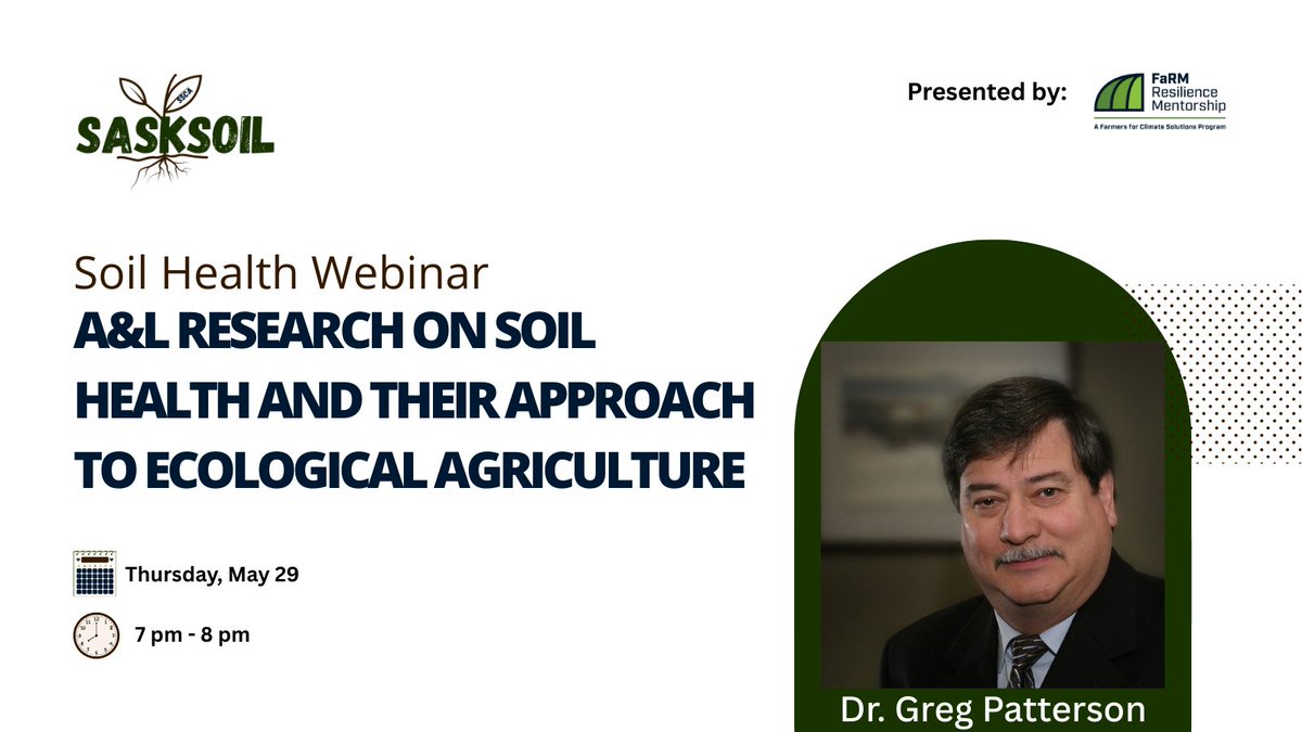 📣 Free Webinar: Dr. Greg Patterson - A&amp;L Research on Soil Health &amp; Ecological Agriculture

💡 Join Dr. Patterson as he discusses soil health, the Evergreen Revolution, and 16 years of research at A&amp;L to transform sustainable agriculture.

📅 Thursday, May 29  
⌚ 7 pm - 8 pm