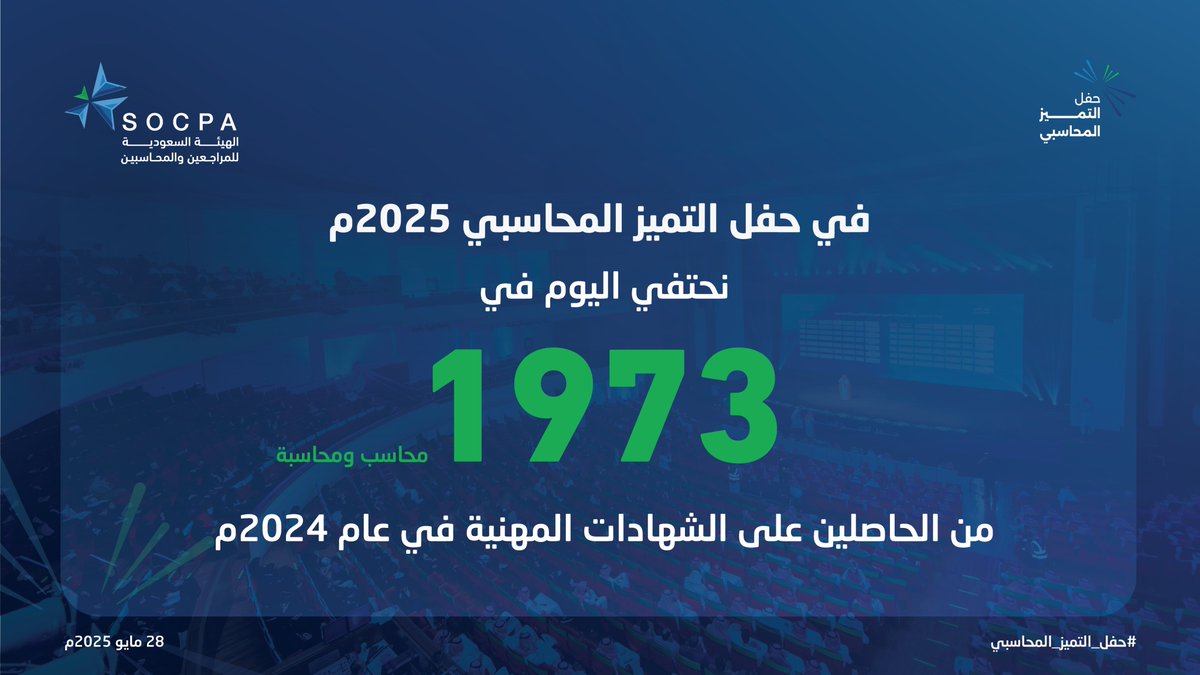 نحتفي اليوم في #حفل_التميز_المحاسبي
بأكثر من 1970محاسب ومحاسبة
من الحاصلين على الشهادات المهنية في عام2024م.