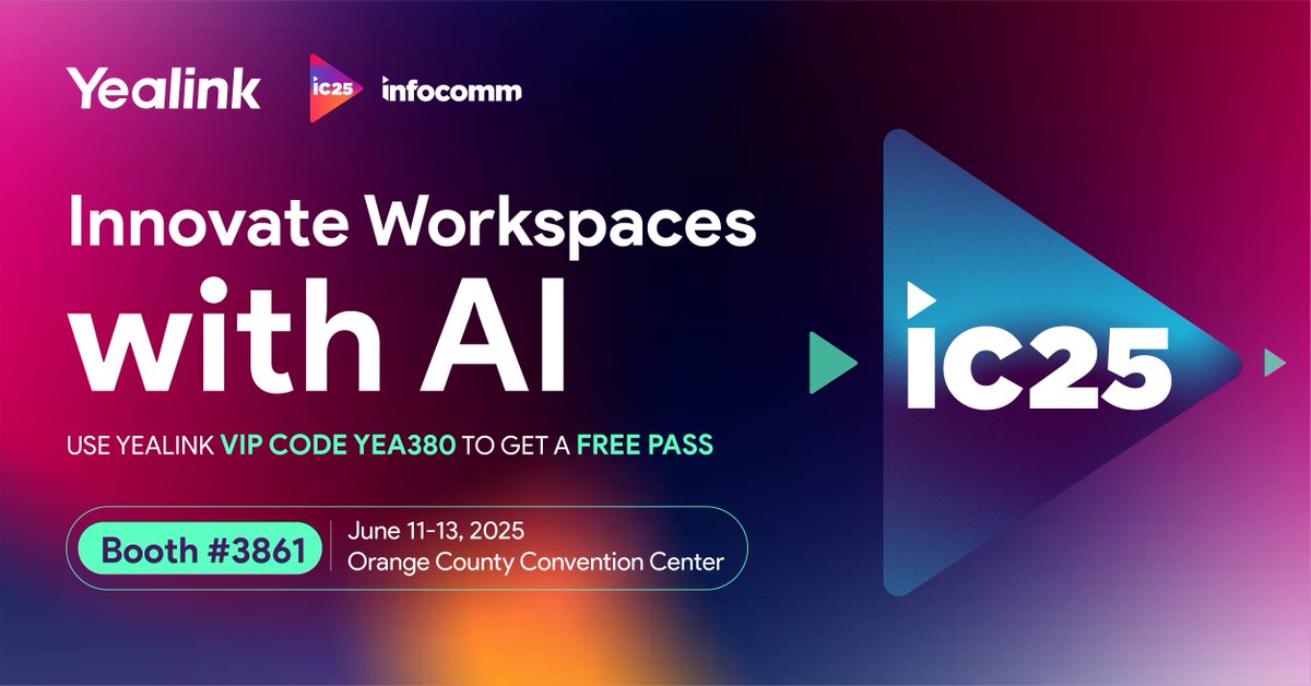 Yealink is bringing AI meeting tech &amp; workspace innovations to #InfoComm2025! 🚀 Visit booth 3861 for new product reveals, demos, prizes, and join the 888VoIP team at Happy Hour! 

ow.ly/GqOG50VV8qk