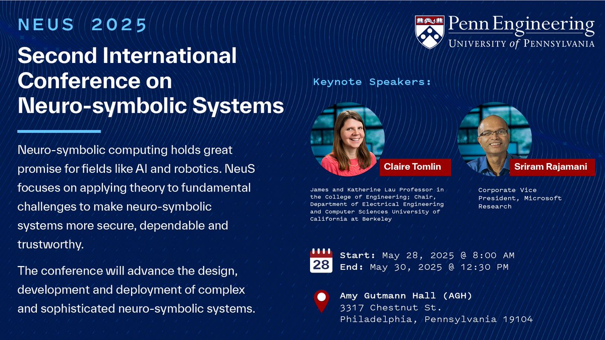PennEngAI's tweet image. The 2nd International Conference on Neuro-Symbolic Systems (NeuS) begins tomorrow. The full program is available here: neus-2025.github.io
