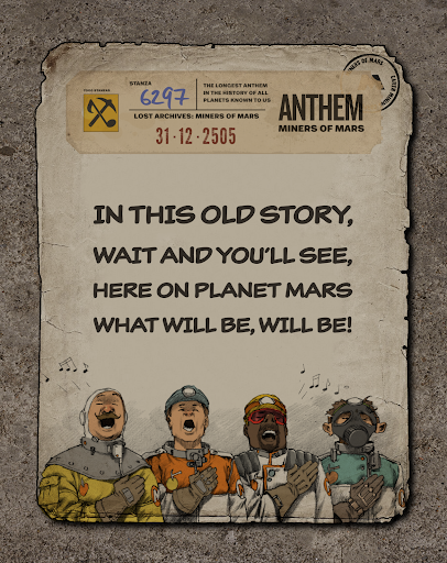Gameplay_kz's tweet photo. There are 30 miners on Mars sing the anthem together, which is a great mood booster and they started digging +50 osm more per day โ๏ธ
@MinersofMars @ManuelAronowsky #WeDig https://t.co/NJBXwiyMLq