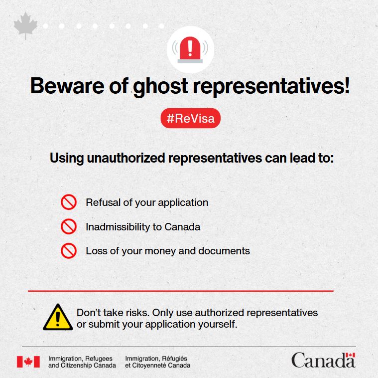 Typical scammer phrases:

💬 I work as an immigration advisor at the Embassy. I’ll help you with your application
💬 Deposit your payment to this account and I’ll take care of everything

Don’t fall for it. 
📧 Report scams: verificanada@international.gc.ca
#ReVisa