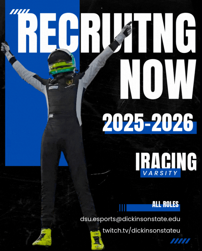 Green, green, green!

DSU Esports is offering open-wheel and oval positions for the 2025-2026 school year, with scholarships available! Want to take the race? Head to bluehawkesports.com or email the contact on screen for more! #hawksareup