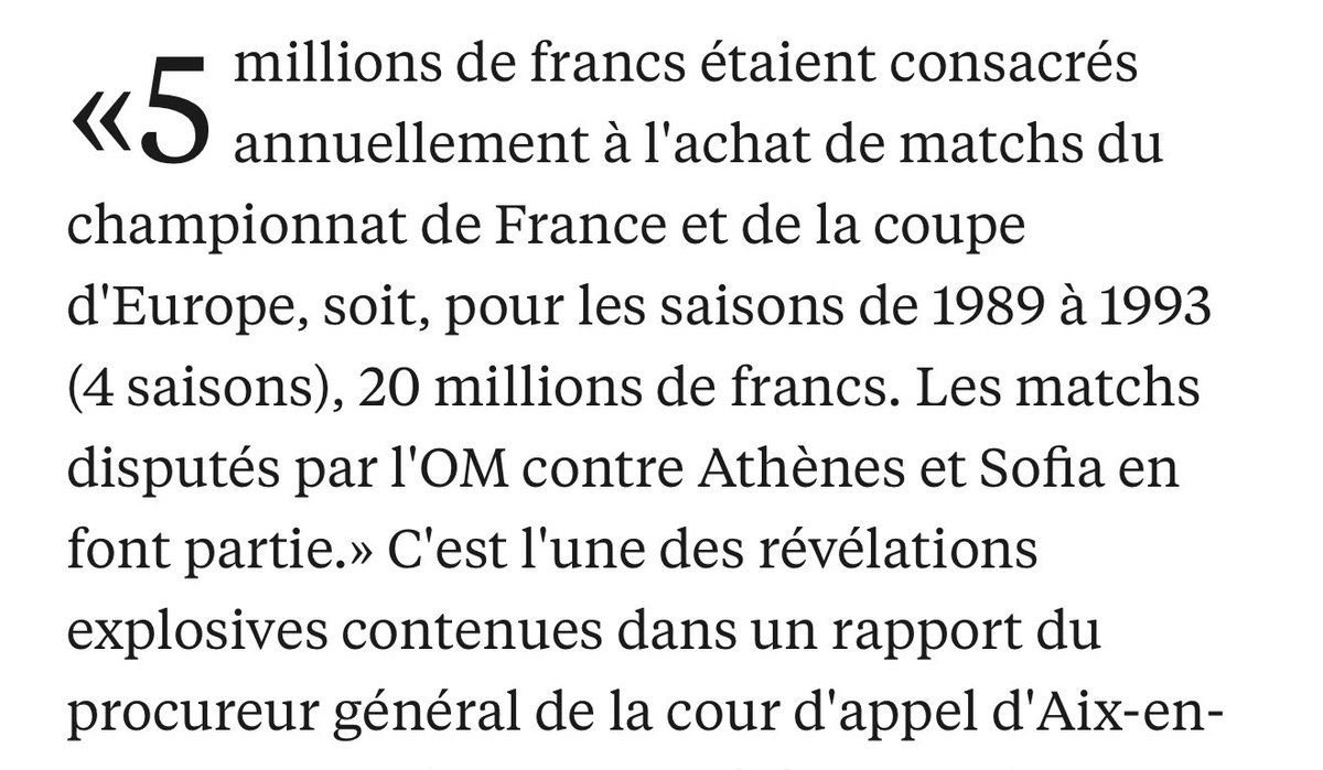 Not__Eden's tweet image. 20M de francs pour acheter des matchs de 1989 à 1993 et ce n'est pas du journalisme c'est le rapport du procureur général.

Le système Tapie ne se limitait pas à acheter des matchs, un rapport à lire et à ne jamais oublier pour les révisionnistes. 

lexpress.fr/societe/justic…