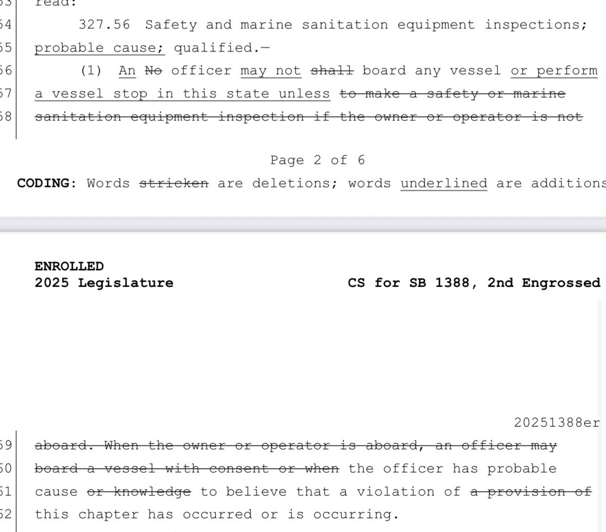 CBoomerVazquez's tweet image. “#Florida Freedom
Boater”: #StateLaw #SafetyInspections #Boating: “prohibiting an officer from performing a vessel stop or boarding a vessel without probable cause.”  CS/SB 1388 Effective Date: July 1
m.flsenate.gov/session/bill/2…
May 19:  Approved by Governor
laws.flrules.org/2025/35