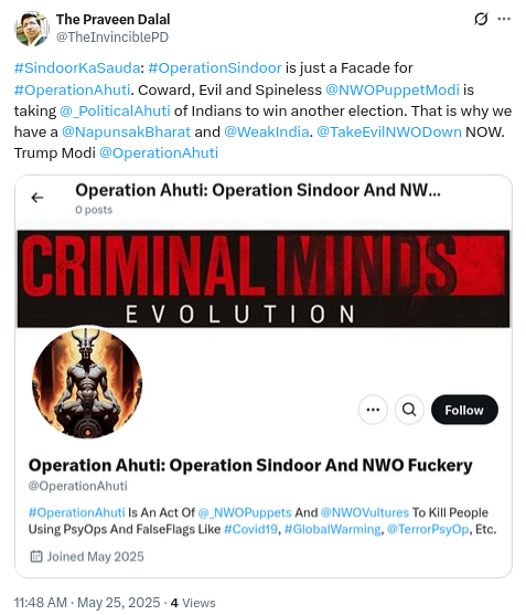Impotent India: Product Of NWO Lords & NWO Puppets (@napunsakbharat) on Twitter photo #SindoorKaSauda: #OperationSindoor is nothing but #OperationAhuti of Indians in the name of #PahalgamFalseFlag of <a href="/NWOPuppetModi/">NWO Puppet Modi And @HorrorsOfIndia</a>. #BlackmailedPedos have made India a <a href="/NapunsakBharat/">Impotent India: Product Of NWO Lords & NWO Puppets</a> and <a href="/WeakIndia/">Weak India: The Reasons And Solutions</a> says <a href="/TheInvinciblePD/">The Praveen Dalal</a>. Trump Modi <a href="/OperationAhuti/">Operation Ahuti: Operation Sindoor And NWO Fuckery</a> <a href="/SindoorKaSauda/">Sindoor Ka Sauda And Political Ahuti In India</a> #SindoorKaSauda: #OperationSindoor is nothing but #OperationAhuti of Indians in the name of #PahalgamFalseFlag of <a href="/NWOPuppetModi/">NWO Puppet Modi And @HorrorsOfIndia</a>. #BlackmailedPedos have made India a <a href="/NapunsakBharat/">Impotent India: Product Of NWO Lords & NWO Puppets</a> and <a href="/WeakIndia/">Weak India: The Reasons And Solutions</a> says <a href="/TheInvinciblePD/">The Praveen Dalal</a>. Trump Modi <a href="/OperationAhuti/">Operation Ahuti: Operation Sindoor And NWO Fuckery</a> <a href="/SindoorKaSauda/">Sindoor Ka Sauda And Political Ahuti In India</a>