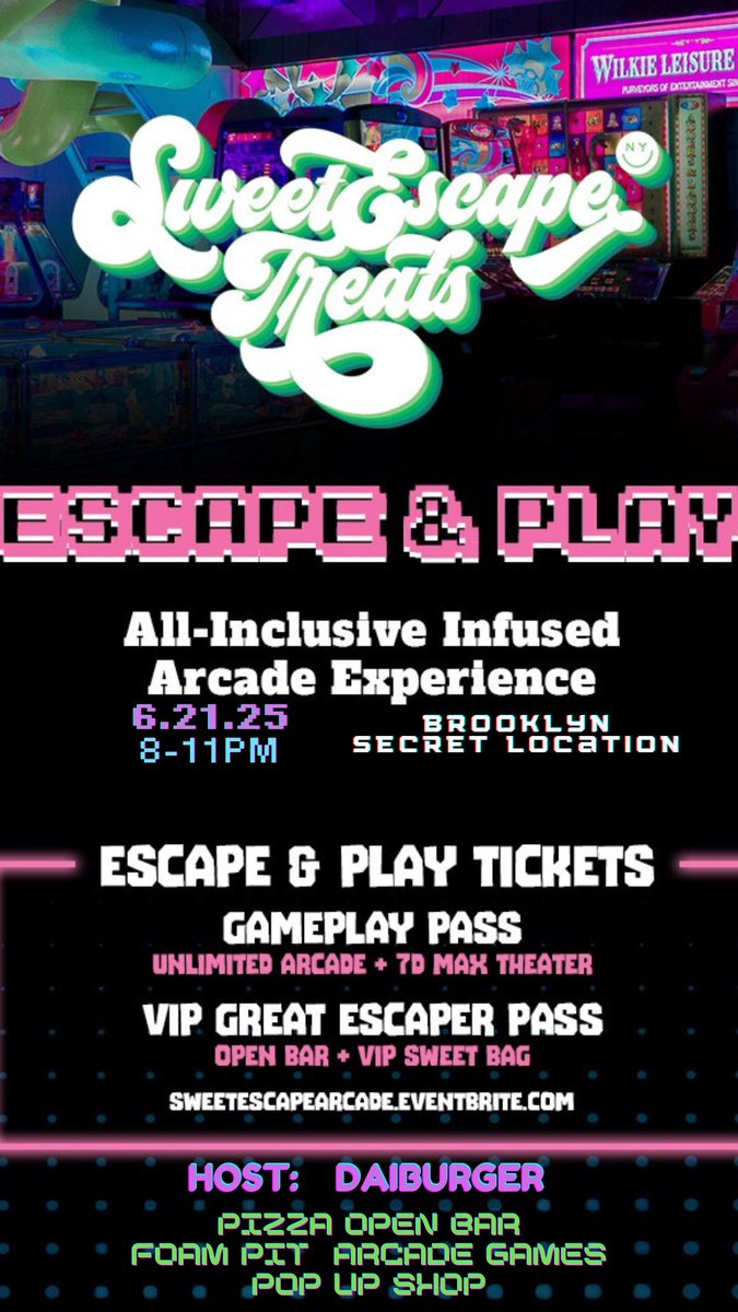 Escape &amp; Play returns June 21! 
NYC’s most exclusive adult arcade is back!
Games, vibes, &amp; thrills. 

eventbrite.com/e/arcade-escap…

Limited tickets don’t miss out!