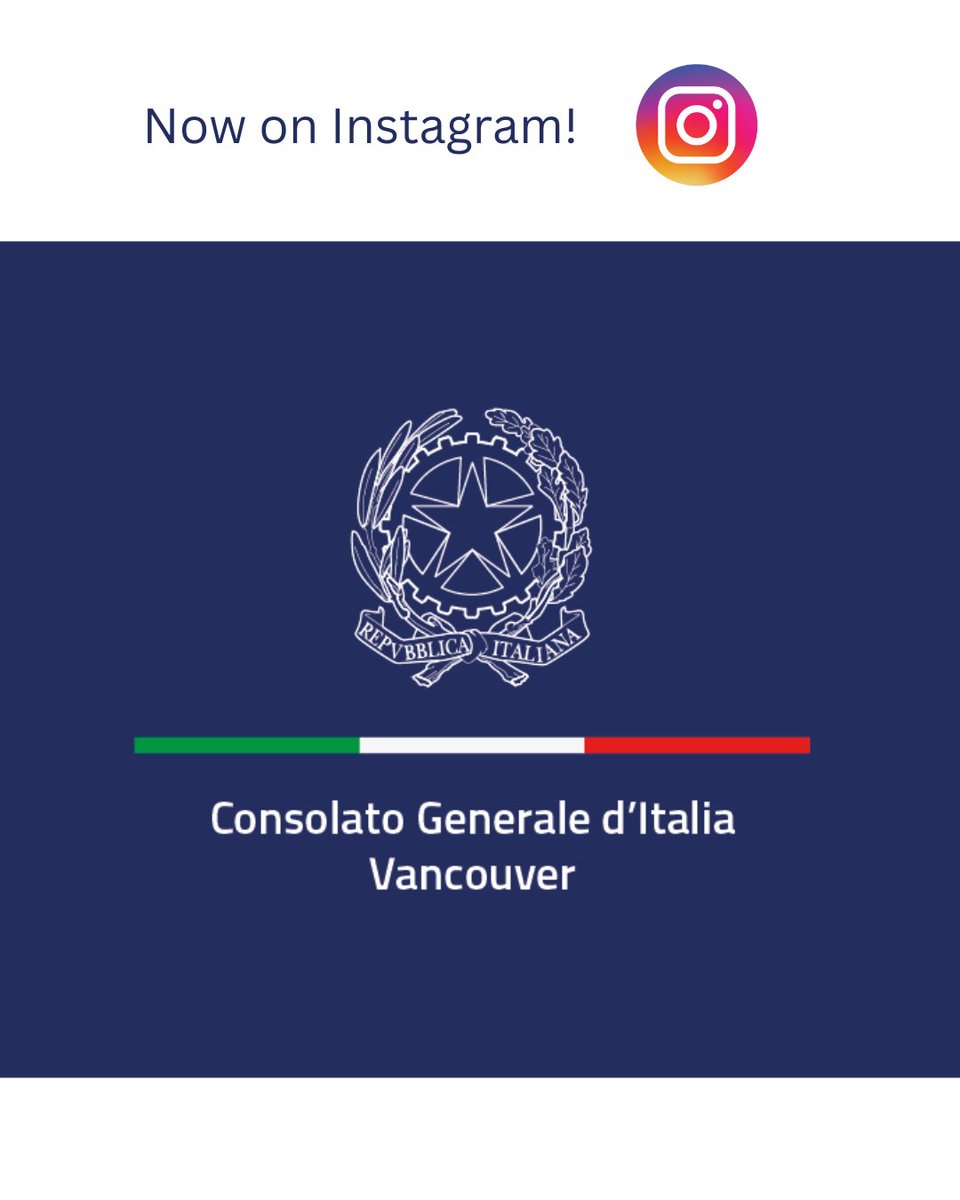 📢 The official Instagram account of the Consulate General of Italy in Vancouver is out!!!
 
 Go follow us and get the latest updates about our services and events 👉 shorturl.at/luLHN