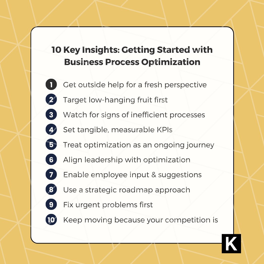 kwixand's tweet image. Here are 10 key insights to getting started with business process optimization, along with critical factors for long-term success. 👉 bit.ly/43itoZe  

#BusinessProcessOptimization #ProcessImprovement  #BusinessEfficiency