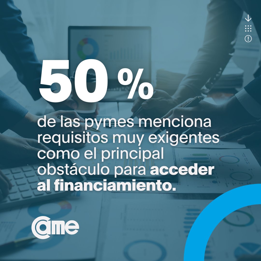 ACCESO AL FINANCIAMIENTO PYME 💲

📈 De acuerdo al Indicador de Competitividad y Acceso al Financiamiento (ICAF) que elabora anualmente <a href="/FINANCAME/">Financiamiento CAME</a>, los principales obstáculos que encuentran las #pymes a la hora de acceder al financiamiento son requisitos demasiado exigentes (50%)
