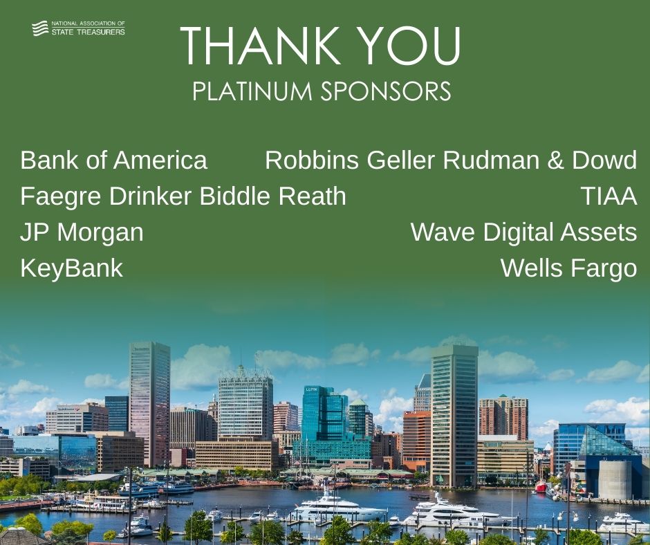 National Association of State Treasurers (@statetreasurers) on Twitter photo Our platinum sponsors ensure our attendees have the best time at #NAST2025 TMTS. Thank you <a href="/BankofAmerica/">Bank of America</a>, <a href="/FaegreDrinker/">Faegre Drinker</a>, <a href="/jpmorgan/">J.P. Morgan</a>, <a href="/keybank/">KeyBank</a>, <a href="/rgrdlaw/">Robbins Geller</a>, <a href="/TIAA/">TIAA</a>, <a href="/wavedigital_/">Wave Digital Assets</a> and <a href="/WellsFargo/">Wells Fargo</a> Our platinum sponsors ensure our attendees have the best time at #NAST2025 TMTS. Thank you <a href="/BankofAmerica/">Bank of America</a>, <a href="/FaegreDrinker/">Faegre Drinker</a>, <a href="/jpmorgan/">J.P. Morgan</a>, <a href="/keybank/">KeyBank</a>, <a href="/rgrdlaw/">Robbins Geller</a>, <a href="/TIAA/">TIAA</a>, <a href="/wavedigital_/">Wave Digital Assets</a> and <a href="/WellsFargo/">Wells Fargo</a>