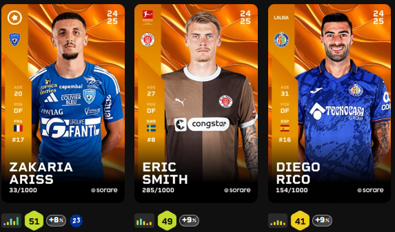 #Sorare #Giveaway            
I AM GIVING AWAY THESE 3 CARDS TO SOMEONE WHO:  
-Follows, likes, and retweets this post                
-Comments their gallery name                
And if you want to join Sorare, use this link sorare.com/r/jefzy