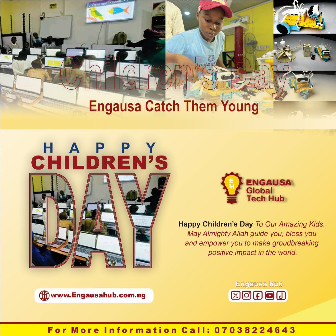 MustaphaRingims's tweet photo. HAPPY CHILDREN’S DAY 🎉👍

#ChildrensDay #children #childhood #DigitalSkills #childdevelopment #kidpreneurship #STEM #STEAM #education #Engausa #EngausaCatchThemYoung https://t.co/ElBFrEpkBR