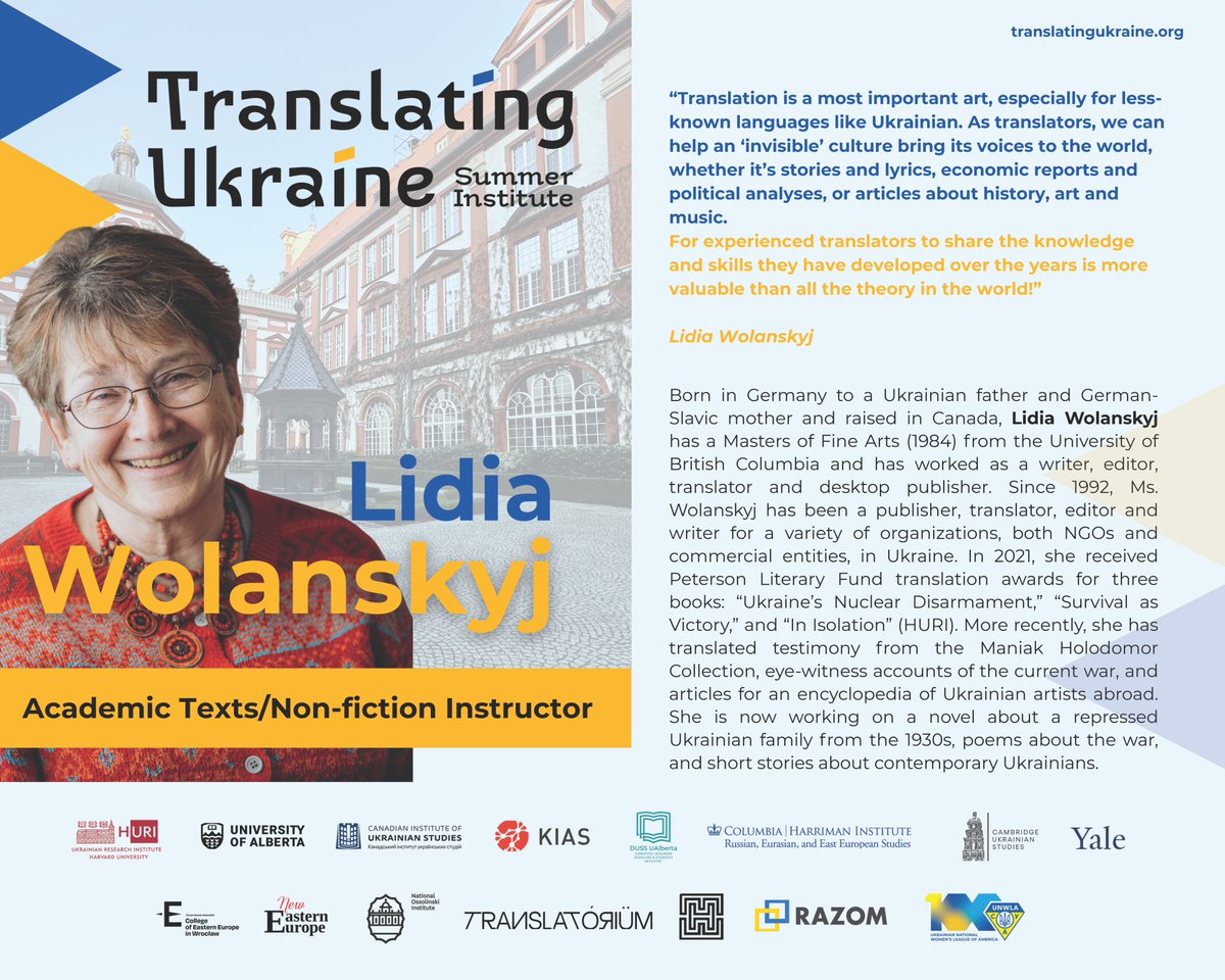 HURI_Harvard's tweet photo. For our latest TUSI 2025 instructor announcement, we are introducing Lidia Wolanskyj as the academic texts and non-fiction instructor. Please take the chance to learn a little about Lidia's background and her thoughtful reflections on the art of translation.
#translatingukraine https://t.co/WGRcKbiKLt