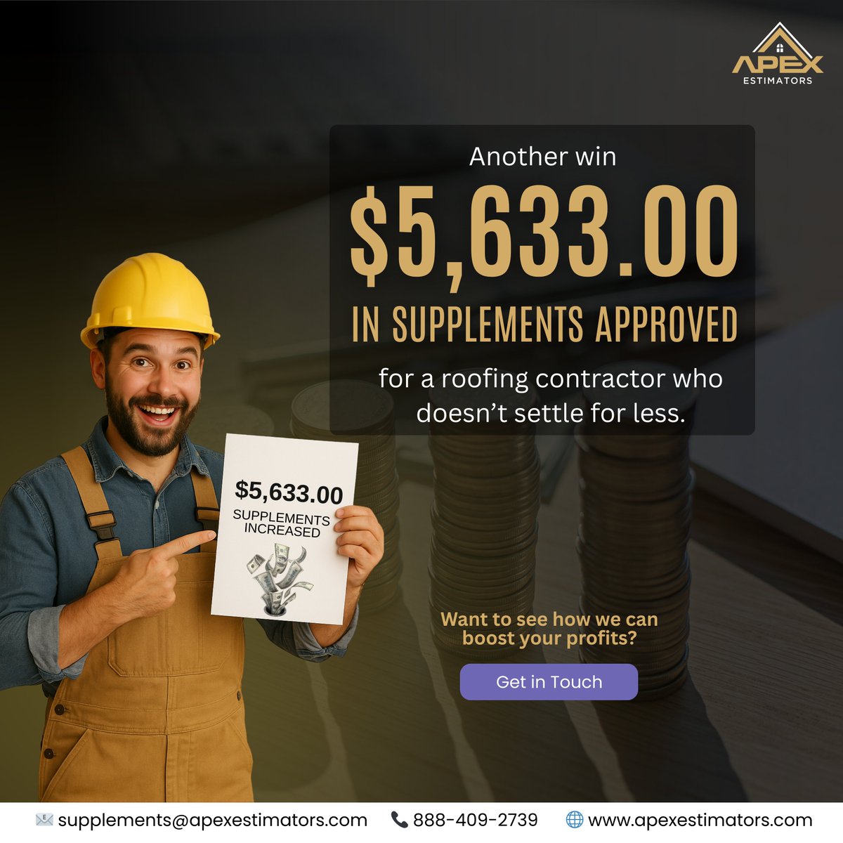 apexestimators's tweet image. $5,633 in added supplements for one of our roofing clients.
We handle the adjusters—so you can focus on roofing.

📅 Book your free consultation today.
calendly.com/supplements-ap…

#ApexEstimators #MaximizeYourClaims #IncreaseProfitability