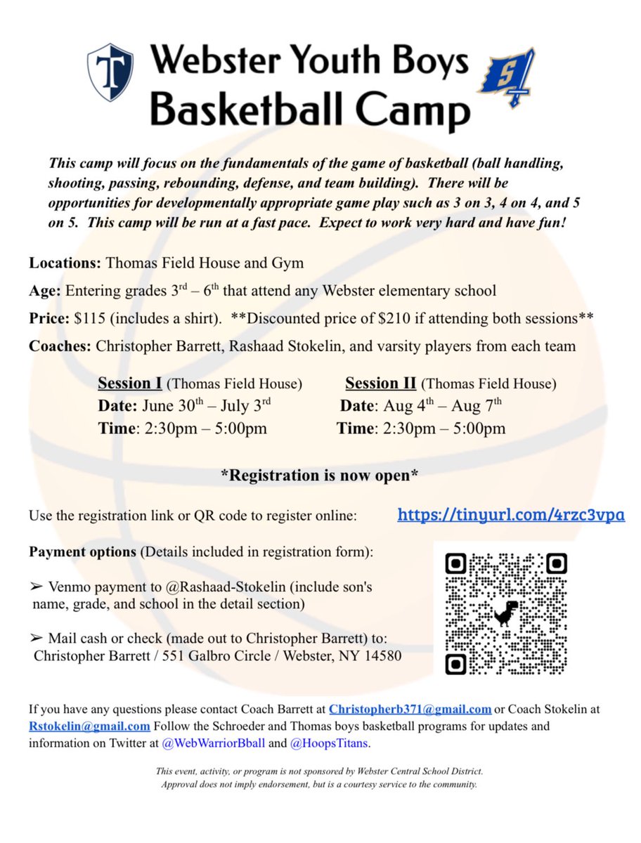 Close to a month away from our first Webster Youth 🏀 Camp Session‼️ … WARRIORS Camp right behind ⚔️…Register or contact  Coach Stokelin for more information  #LetsGetIt