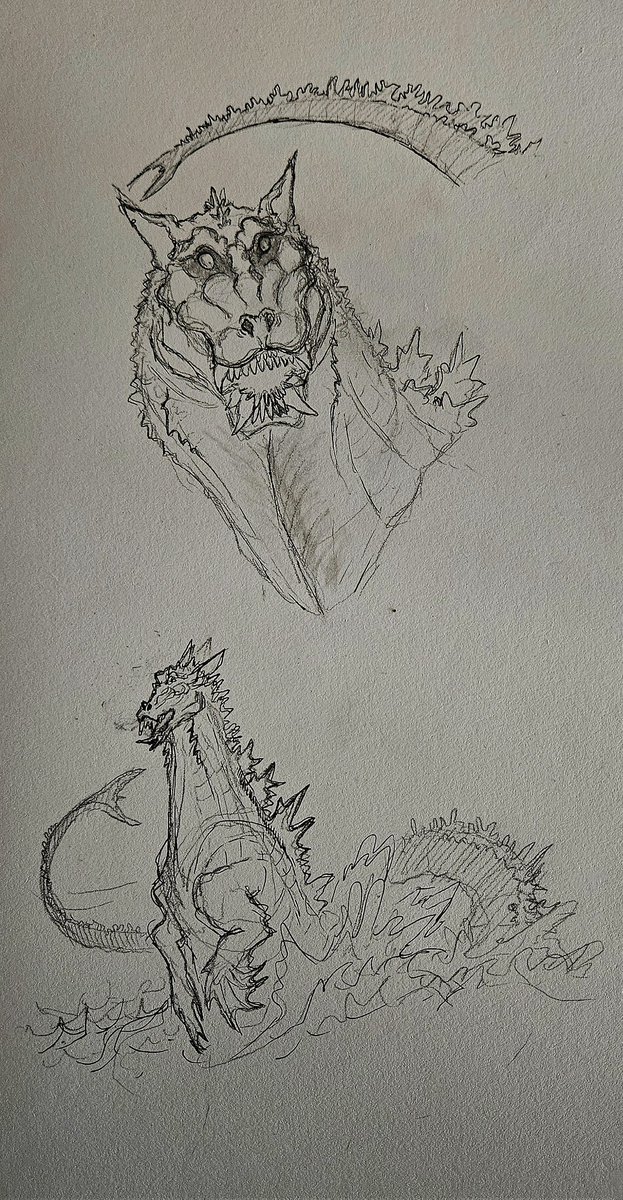 Post for today (bit of a yap too)
This is me trying to make a lovecraftian esc godzilla
Story is a bit funky, and bro has 3 stages of his life (these are from 1 and 2)