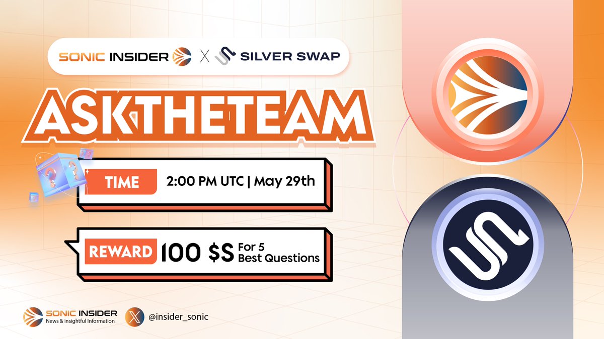 🎙️ We're thrilled to host an AMA session with <a href="/SilverSwapDex/">SilverSwap</a>, the most versatile DEX &amp; DeFi suite on <a href="/SonicLabs/">Sonic</a>!

To celebrate this event, we will host a giveaway:

🎁 100 $S for the 5 best questions

Rules:
- Follow <a href="/SilverSwapDex/">SilverSwap</a> and <a href="/insider_sonic/">Sonic Insider</a>
- Like + RT + Tag 3 friends
-