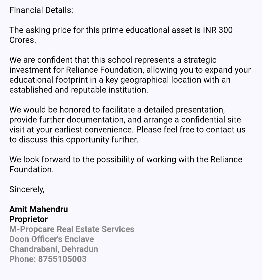 MahendruAmit's tweet photo. @MukeshDhiAmbani 
Established ICSE School for Acquisition in Dehradun
Key highlights:
operating since 1961
Land Bank of 55.5 Bigha ( 11.1 acres), 
Infrastructure 1.5 lakh sq.ft (100 rooms)
1800 students 
ICSE Board Affiliation
 classes up to the 12th grade.

8755105003 https://t.co/fuVKjf7LTt
