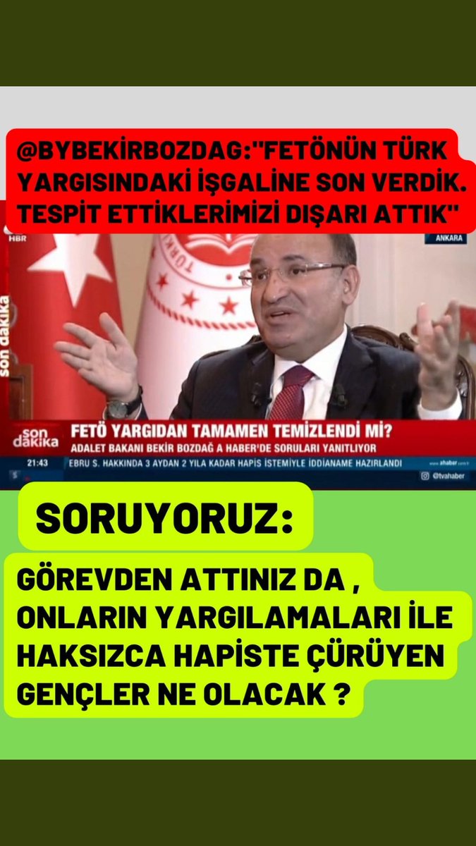 <a href="/avabdullahguler/">Abdullah Güler</a> <a href="/RTErdogan/">Recep Tayyip Erdoğan</a> Yamalı Bohça infaz sistemi yerine eşit ve adil bir infaz düzenlemesi yapılmalıdır 
Adalet kavramı önemli ❗️Adalet olmadan toplumda gelişme olmaz. 
Hatalı kararlarla yargıya güven gittikçe azalıyor. 
Uzun yargılamalar hak ihlallerine neden oluyor. 
Cezaevleri doldu taştı