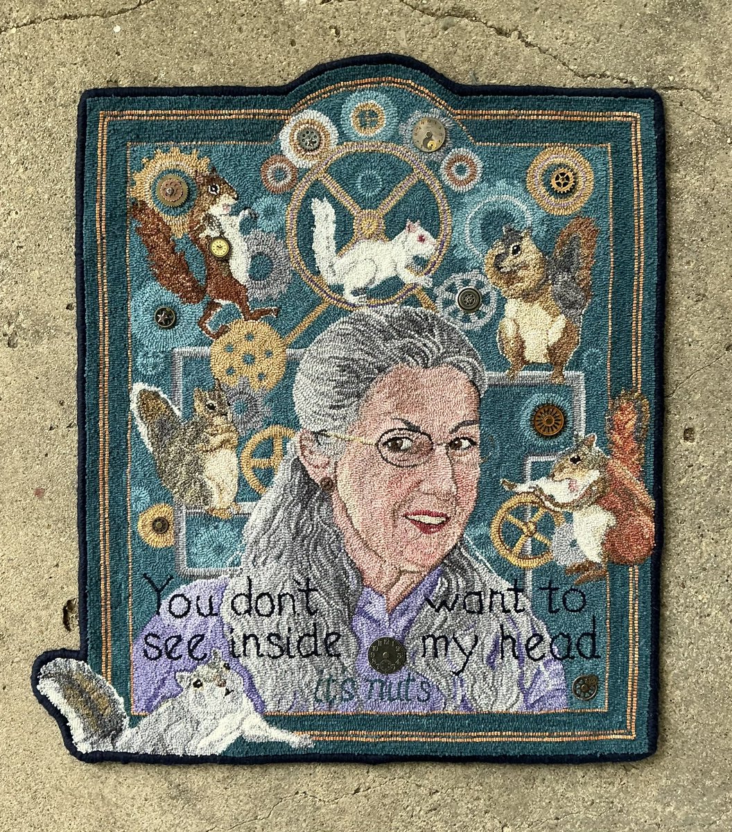 58rughooker's tweet image. I just added some metal gears and doodads here and there on the rug to embellish certain areas. It's fun and adds a little texture, too. So it's all finished now! ☺️