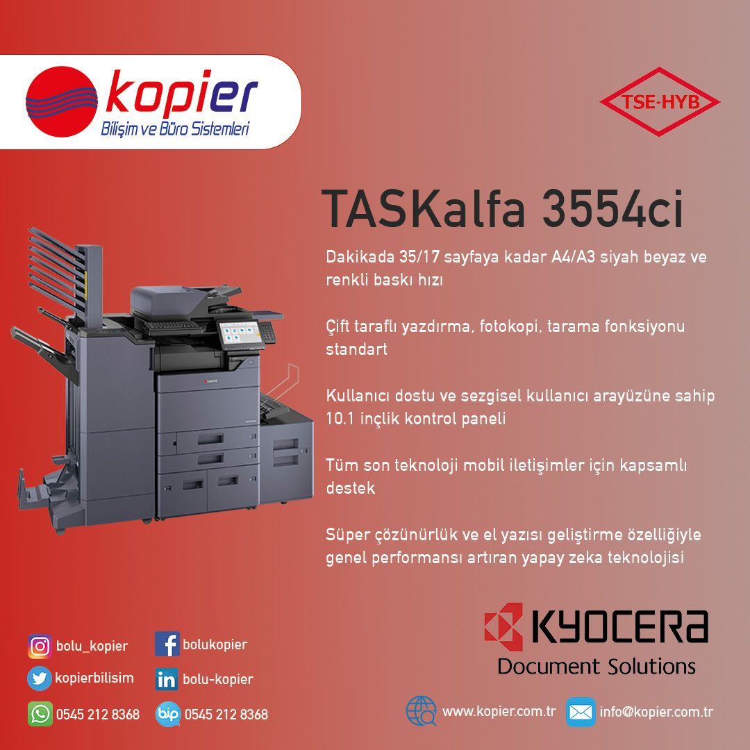 lunnackj3's tweet photo. Çok yönlü TASKalfa 3554ci, sürekli değişen iş ortamları için ideal bir ortaktır. Güvenilir performans ve azaltılmış bakım ihtiyaçlarıyla, bu MFP her zaman güvendikleri sonuçları vermeye hazır olduğundan ekibiniz kendi görevlerine odaklanmaya devam edebilir.Bolu Kopier Bilişim https://t.co/wlcRIJ1HRy