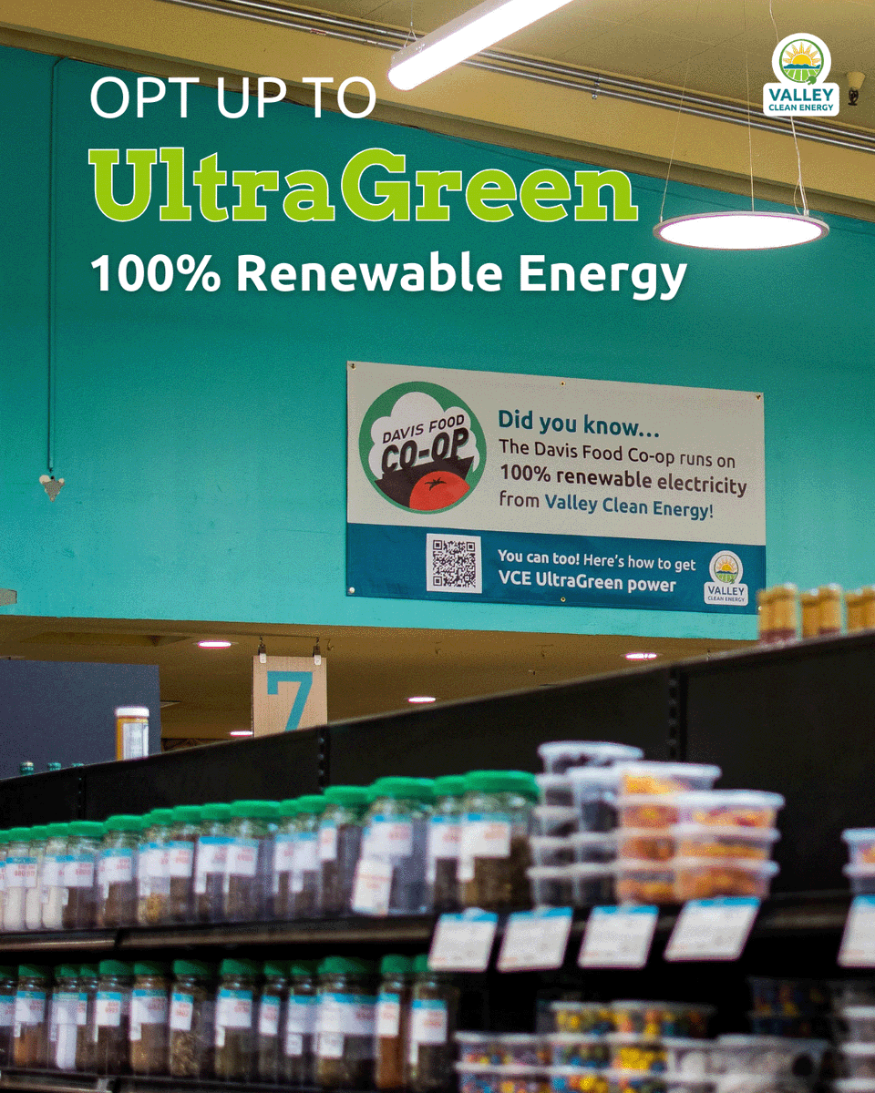 When you shop at a store that opts up to VCE’s UltraGreen service—our premium energy service that is 100% renewable —you’re reinforcing their commitment to a sustainable future. Consider supporting Davis Co-op and other sustainable businesses today! zurl.co/we6ff