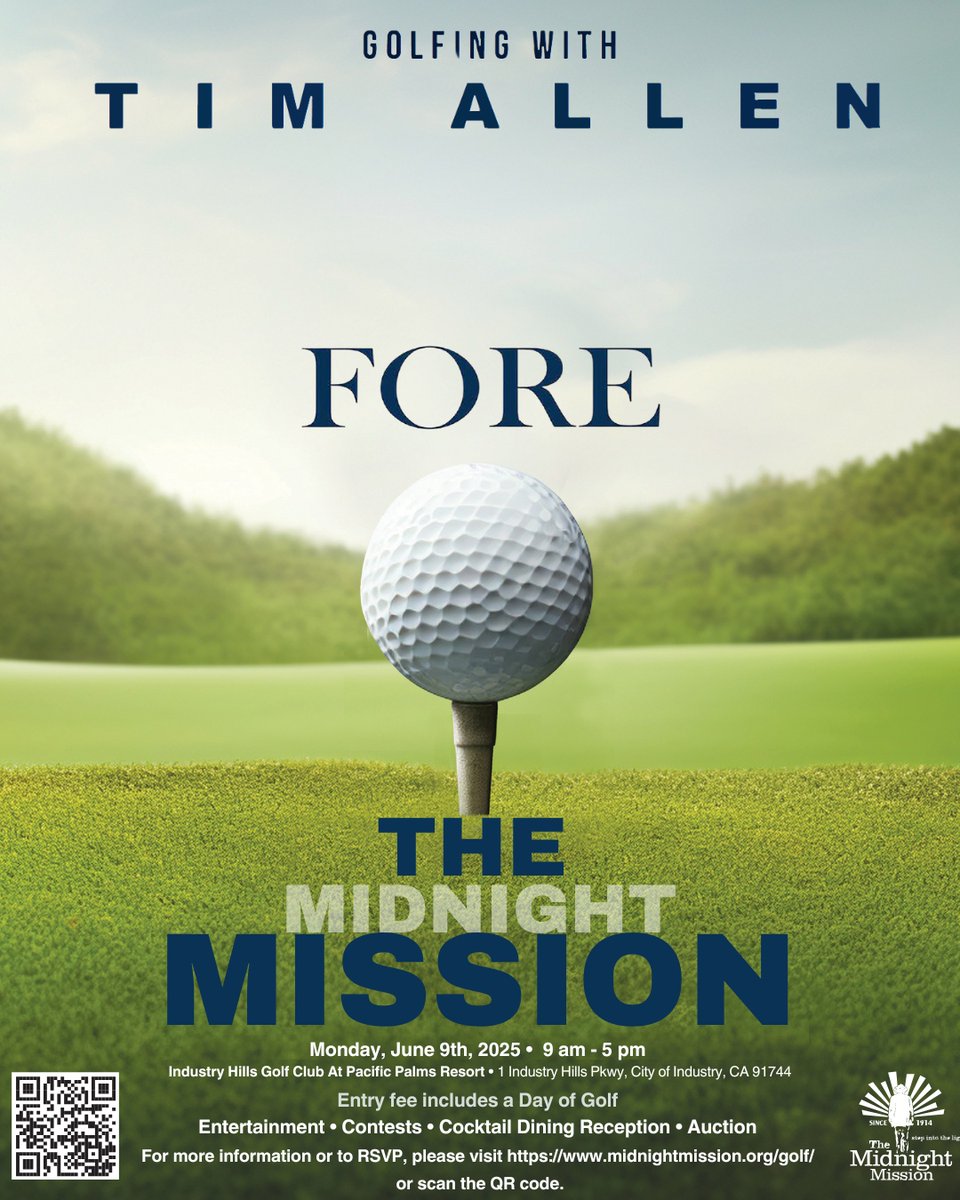 The Midnight Mission (@midnightmission) on Twitter photo 🏌️♂️ Tee Up with Tim Allen to Transform Lives!
Join Tim Allen and friends on the fairway for a day of golf, giving, and good times at Industry Hills Golf Club! Your swing supports recovery, stability, and second chances. Contact rbrennan@midnightmission.org to join the tournament! 🏌️♂️ Tee Up with Tim Allen to Transform Lives!
Join Tim Allen and friends on the fairway for a day of golf, giving, and good times at Industry Hills Golf Club! Your swing supports recovery, stability, and second chances. Contact rbrennan@midnightmission.org to join the tournament!
