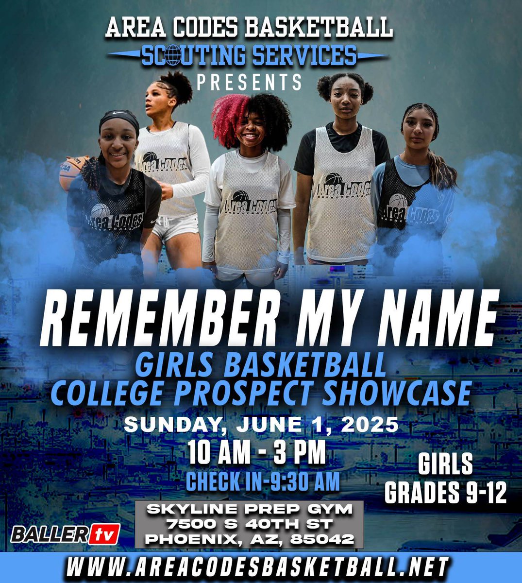 Join college coaches &amp;  basketball 🏀  fans around the country in watching (Phoenix, AZ) the GIRL'S College Prospect 🏀 Showcase. "Remember My Name." Live-streamed <a href="/BallerTV/">BallerTV</a> 📺 LINK ballertv.com/events/girls-c…
INFO areacodesbasketball.net