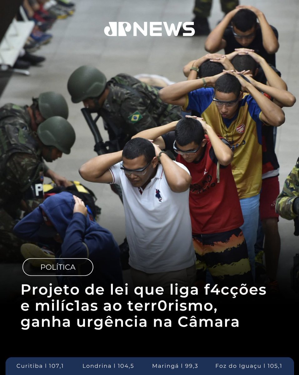 A Câmara aprovou regime de urgência para o projeto de lei, que amplia a definição de terr0rismo e propõe a inclusão de organizações crim1nosas, como o PCC, o Comando Vermelho e milícias privadas nesse enquadramento.

Imagem: Reprodução/Redes Sociais
#Câmara #Deputado #Milícias