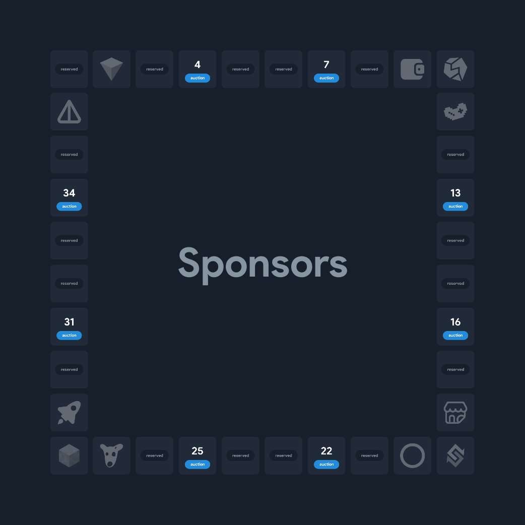 Not Pixel Sponsors

Not Pixel Sponsors – NFTs for promotional placement within Not Pixel.

36 banner spots surround the canvas on the main Tournament page. Each NFT has a unique number that matches its corresponding banner position on the canvas.

To become a Sponsor, you need to