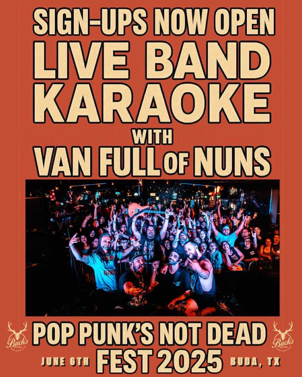 JUNE 6th 

We are closing night one of Pop Punks Not Dead Fest <a href="/BucksBackyardTX/">Buck's Backyard</a> with live BAND karaoke. Get on stage with US, and sing a song.

Must sign up before they fill up and general admission ticket required! 

Sign up 🔗 forms.gle/DLEWy2B4ke8Evn…
